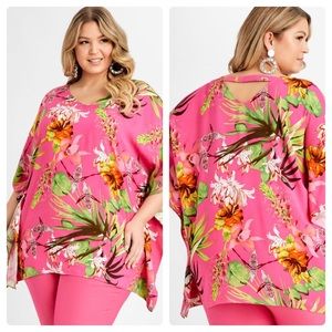 Tropical Cutout Kimono Blouse Size 26/28W